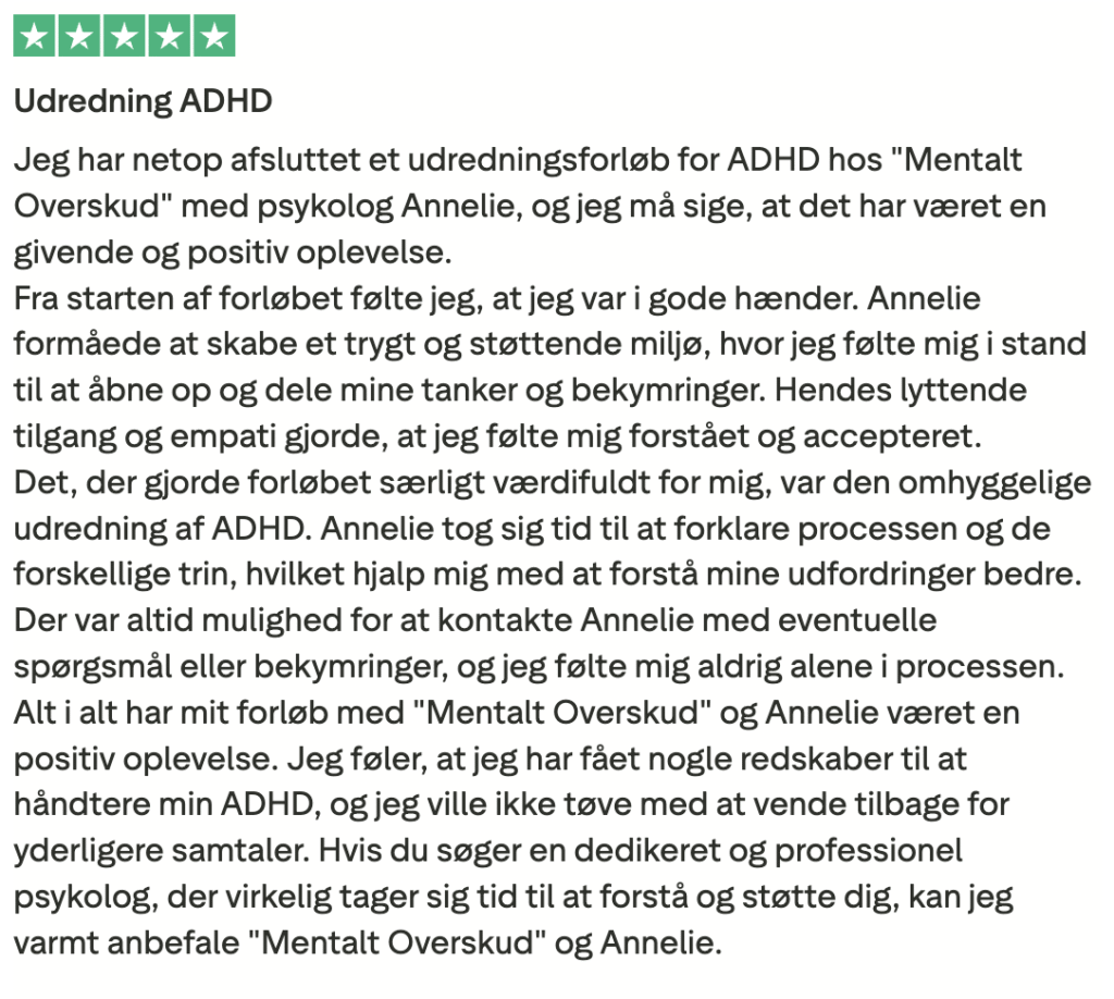 Trustpilot 5 stars anmeldelse psykolog